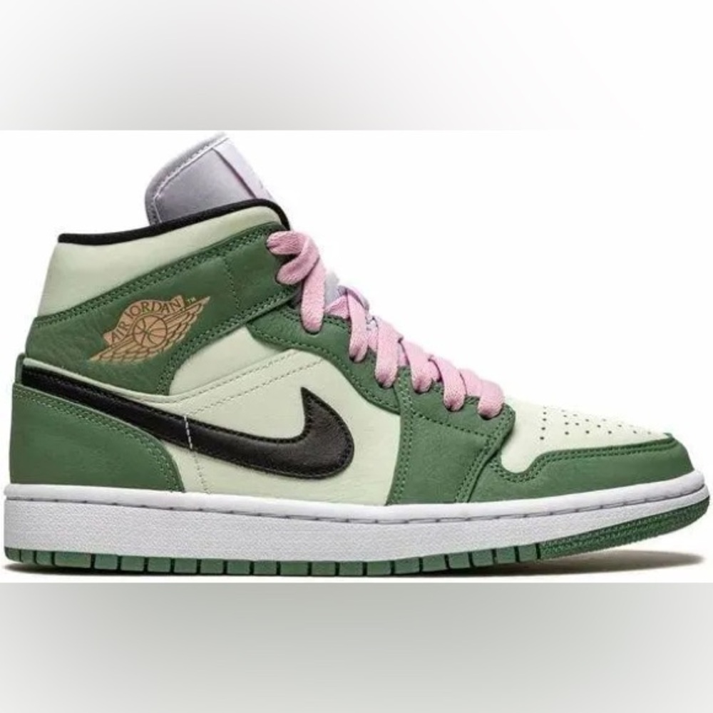 Nike Air Jordan 1 Mid SE Sneakers - Dutch Green SnPink Laces ***Rare***